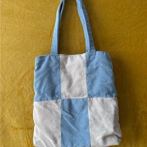 Blue and White Corduroy Tote Bag